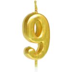 Lumanare de Tort, Embo, Model Cifra 9, Party, 4.5 x 2.5 cm, din Parafina, Auriu
