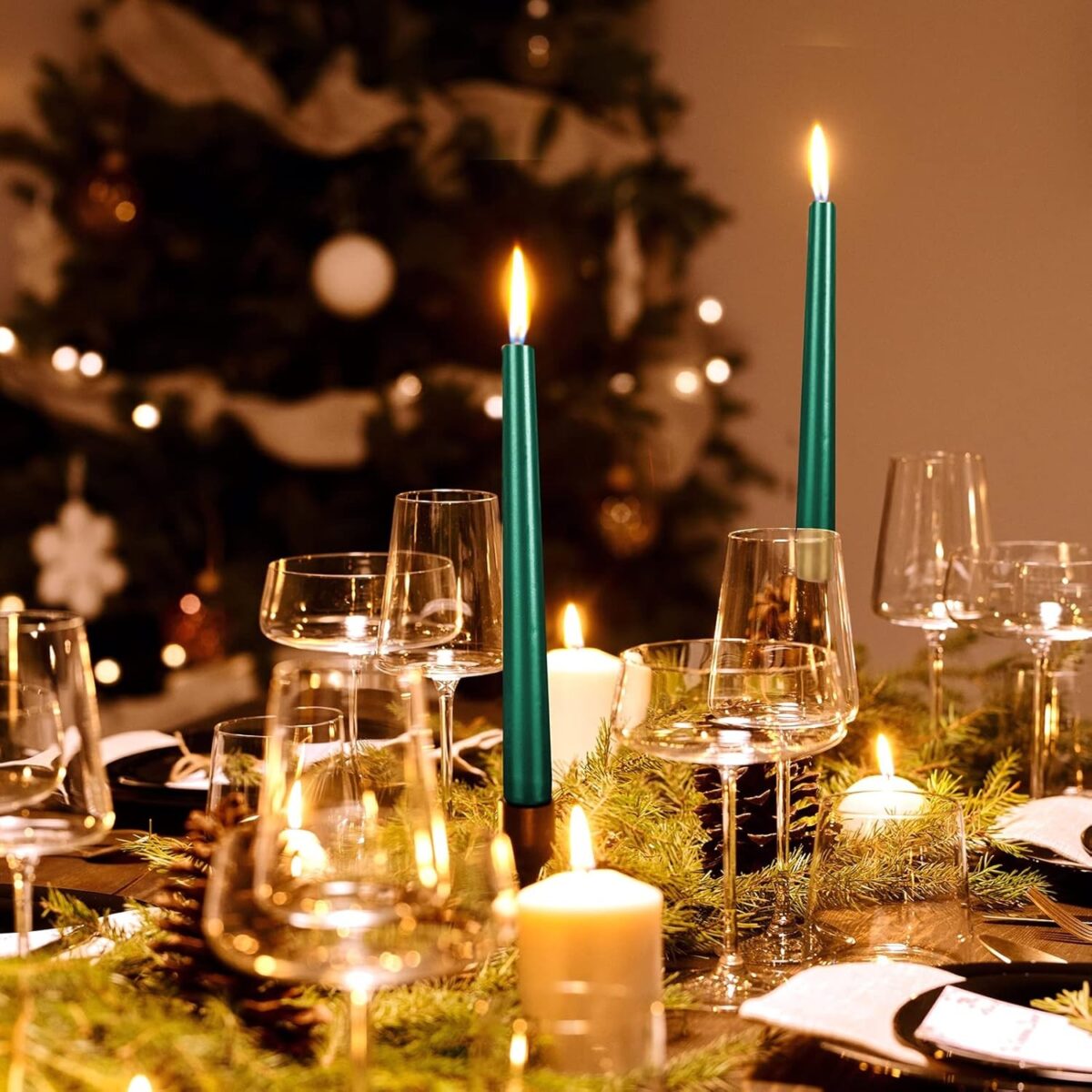 Lumanare Decorativa, Embo, pentru Masa, 25 cm, din Parafina, fara Fum, Ardere 7.5h, Verde - imagine 4