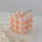 Lumanare Parfumata Decorativa, Embo, Model Abstract Cub din Inimioare, Lumanare pentru Diferite Ocazii, 6 x 5.5 cm, Aroma de Portocala, Portocaliu