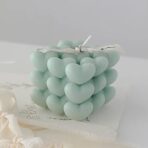 Lumanare Parfumata Decorativa, Embo, Model Abstract Cub din Inimioare, Lumanare pentru Diferite Ocazii, 6 x 5.5 cm, Aroma de Salvie si Sare de Mare, Verde