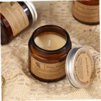 Lumanare Parfumata, Embo, Model Borcan Maro, Aroma de Ceai Alb Lychee, din Ceara Vegetala, 6 x 6.5 x 6.5 cm, Maro - imagine 3