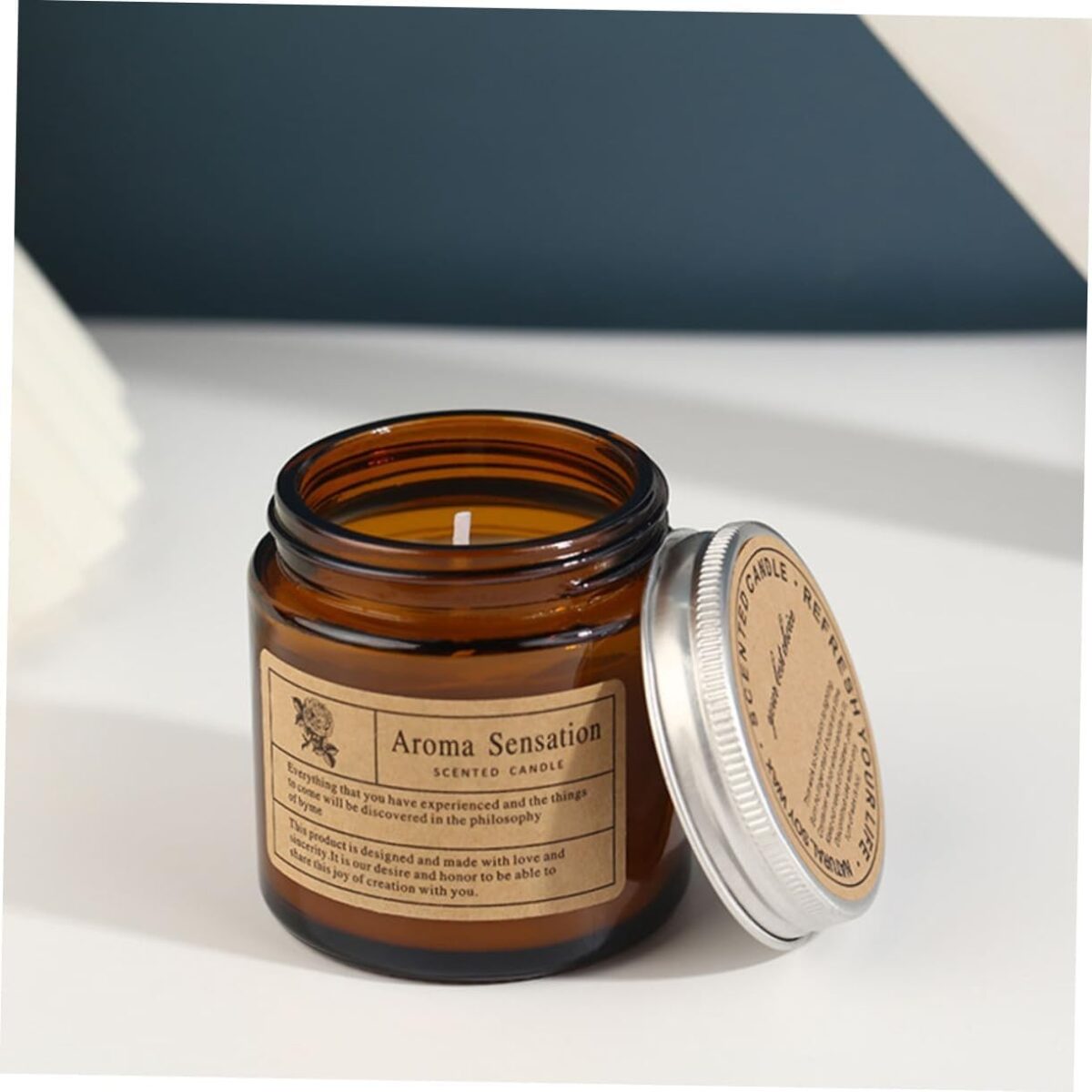 Lumanare Parfumata, Embo, Model Borcan Maro, Aroma de Sare de Mare, din Ceara Vegetala, 6 x 6.5 x 6.5 cm, Maro - imagine 3