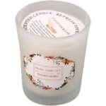 Lumanare Parfumata, Embo, Model Pahar Alb Transparent, Aroma de Frezie/Para, din Ceara de Soia, 6.2 x 5.2 cm, Alb