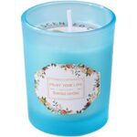 Lumanare Parfumata, Embo, Model Pahar Albastru, Aroma de Lime si Busuioc, din Ceara de Soia, 6.2 x 5.2 cm, Albastru