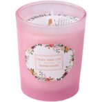 Lumanare Parfumata, Embo, Model Pahar Roz, Aroma de Lamaie si Trandafir, din Ceara de Soia, 6.2 x 5.2 cm, Roz