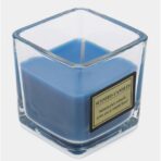 Lumanare Parfumata, Embo, Model Pahar Transparent, cu Ulei Esential, 4.8 x 5.4 x 5.5 cm, Aroma de Frezie, Albastru - imagine 3