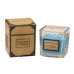 Lumanare Parfumata, Embo, Model Pahar Transparent, cu Ulei Esential, 4.8 x 5.4 x 5.5 cm, Aroma de Frezie, Albastru