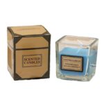 Lumanare Parfumata, Embo, Model Pahar Transparent, cu Ulei Esential, 4.8 x 5.4 x 5.5 cm, Aroma de Frezie, Albastru