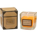 Lumanare Parfumata, Embo, Model Pahar Transparent, cu Ulei Esential, 4.8 x 5.4 x 5.5 cm, Aroma de Portocala, Portocaliu