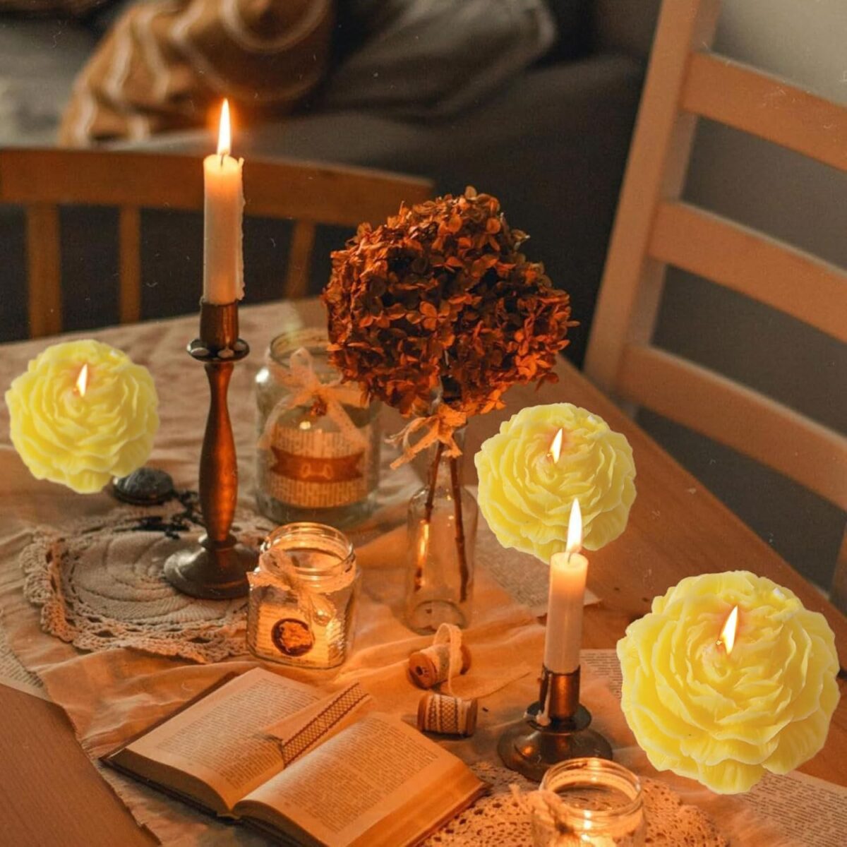 Lumanare Parfumata, Embo, Model Trandafir, Ardere 10h, 70 g, 7.5 x 3.5 cm, Parfum de Citrice, Galben - imagine 4