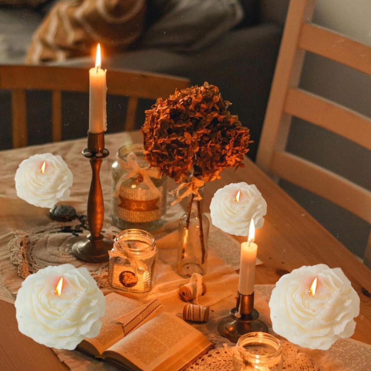 Lumanare Parfumata, Embo, Model Trandafir, Ardere 10h, 70 g, 7.5 x 3.5 cm, Parfum de Tuberoza, Alb - imagine 4