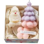 Lumanari Parfumate de Craciun, Embo, Gift Box Set cu 3 Lumanari Aromaterapie, 11 x 11 x 7.5 cm, Mov Roz