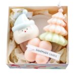 Lumanari Parfumate de Craciun, Embo, Gift Box Set cu 3 Lumanari Aromaterapie, 11 x 11 x 7.5 cm, Roz Verde