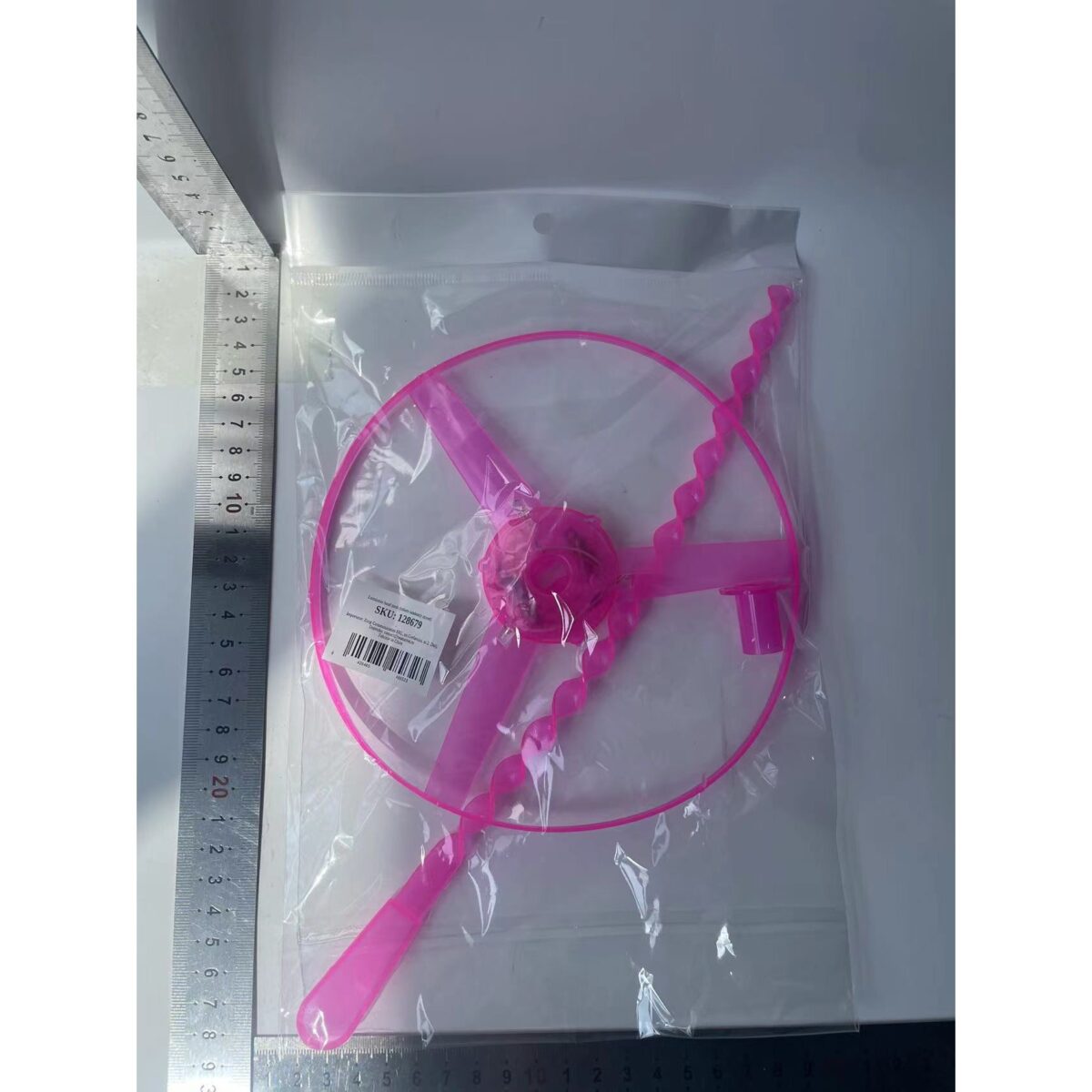 Jucarie Disc Zburator, Distractiv pentru Copii, Embo, Aruncator Manual din Plastic, cu Lumini, Roz - imagine 2