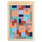 Puzzle Montessori, Embo, din Lemn, Tip Tetris, +36 Luni, Forme Neregulate, 40 Piese, 26.5 x 17.7 cm, Multicolor Pastelat