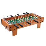Masa de Fotbal cu Teren, Embo, cu Picioare Scurte, 8 Manere, Tablou de Scor, 64 x 20 x 47 cm, din Lemn/Otel/ABS, Maro