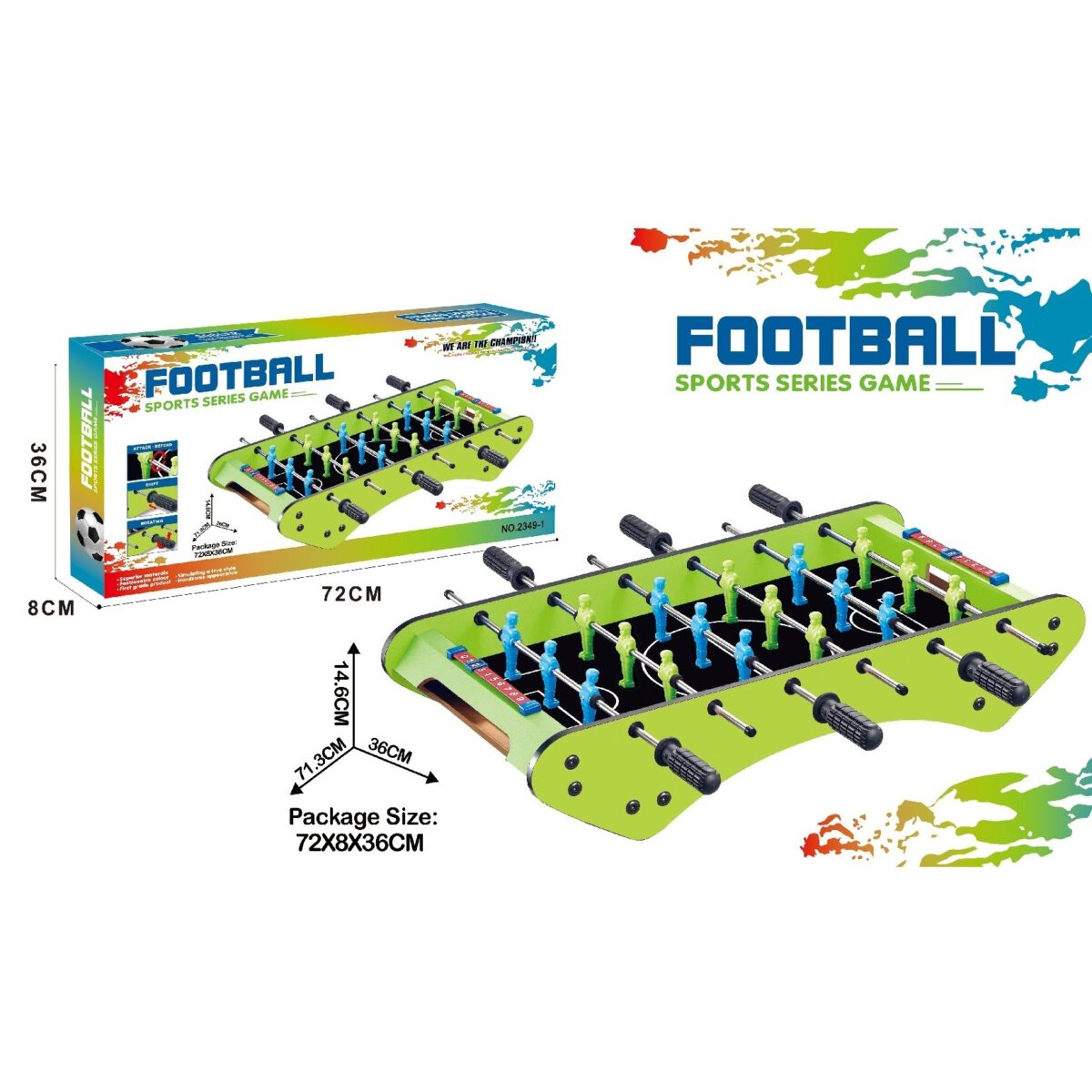 Masa de Fotbal cu Teren, Embo, fara Picioare, 6 Manere, Tablou de Scor, 71.3 x 10 x 36 cm, din Lemn/Otel/Metal, Verde - imagine 3