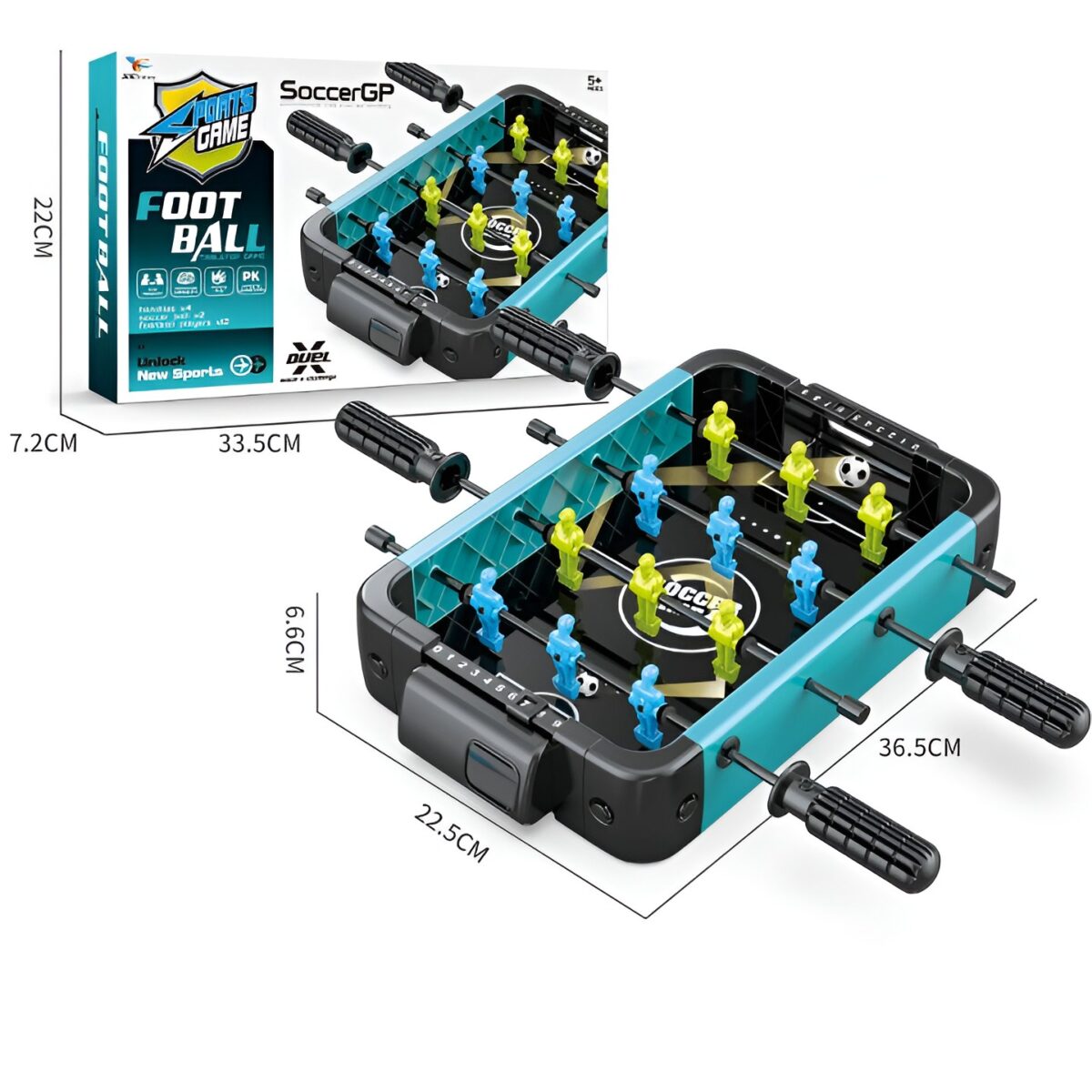 Masa de Fotbal cu Teren si 12 Jucatori Embo, 4 Manere, 2 Mingi, cu Tablou Scor, din ABS, 36.5x22.5x6.6 cm, Design Multicolor, pentru Copii/ Adulti - imagine 3