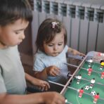 Masa de Fotbal cu Teren si 18 Jucatori Embo, 6 Manere, cu Tablou pentru Scor, din Metal, Lemn si ABS, 70 x 36 x 64 cm, cu Picioare, pentru copii/adulti, Gri - imagine 5