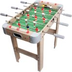 Masa de Fotbal cu Teren si 18 Jucatori Embo, 6 Manere, cu Tablou pentru Scor, din Metal, Lemn si ABS, 70 x 36 x 64 cm, cu Picioare, pentru copii/adulti, Gri