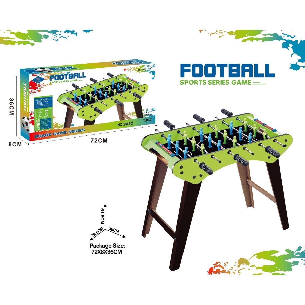 Masa de Fotbal, Embo, cu Picioare, 6 Manere, Tablou de Scor, 71.3 x 14.6 x 36 cm, din Lemn/Otel/ABS, Verde - imagine 2