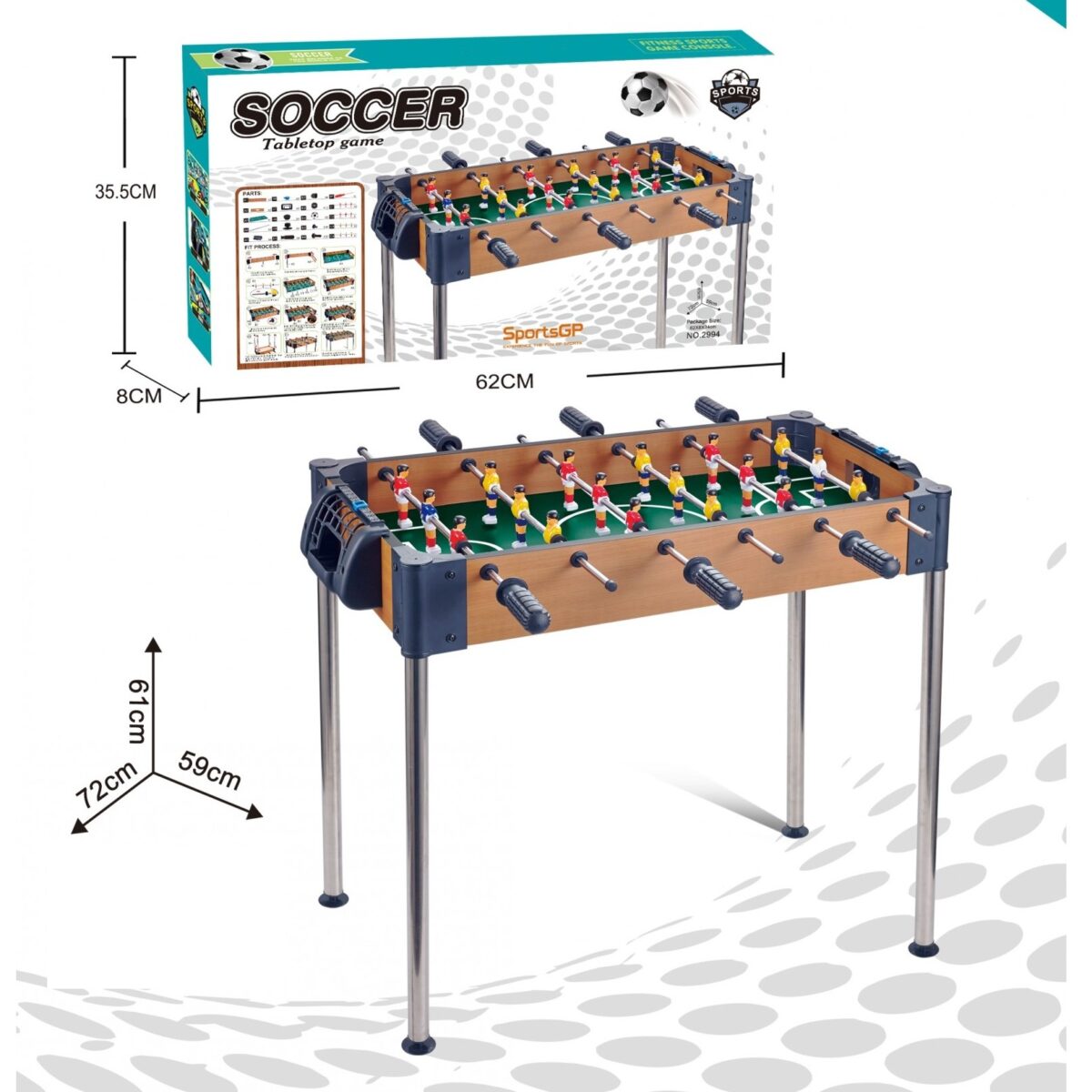 Masa de Fotbal, Embo, cu Picioare Inalte, 6 Manere, Tablou de Scor, 62 x 8 x 35.5 cm, din Lemn/Otel si ABS, Maro - imagine 3