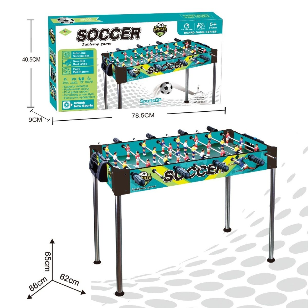 Masa de Fotbal, Embo, cu Picioare Inalte, 8 Manere, Tablou de Scor, 86 x 62 x 65 cm, din Lemn/Otel si ABS, Albastru - imagine 3