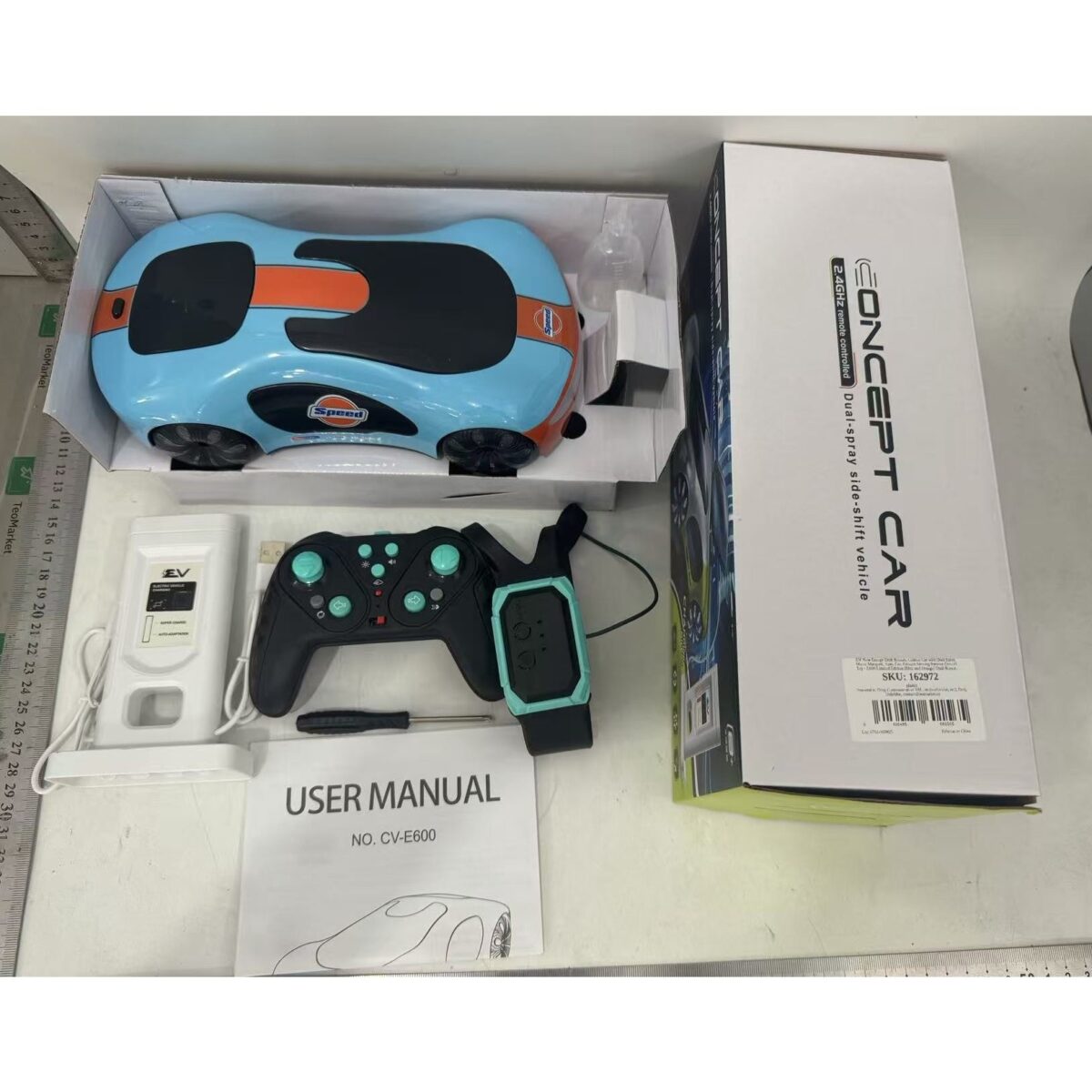 Masinuta Smart, Embo, cu Telecomanda si Controller prin Gesturi/Wireless, Lumini/Sunet/Abur, Reincarcabila, 24x12,4x7,1 cm, Statie de Incarcare EV, Albastru/Portocaliu - imagine 3