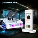 Masinuta Smart, Embo, cu Telecomanda si Controller prin Gesturi/Wireless, Lumini/Sunet/Abur, Reincarcabila, 24x12,4x7,1 cm, Statie de Incarcare EV, Albastru/Portocaliu - imagine 4