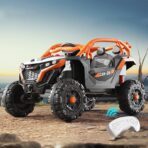 Masina Electrica pentru Copii, Embo, Tip Buggy/UTV Off-Road Dual Drive, Conectare Bluetooth, Telecomanda, Lumina Intermitenta si Muzica, Baterie 380*2, 6V 7Ah, 97 x 62 x 58 cm, Portocaliu Negru - imagine 2