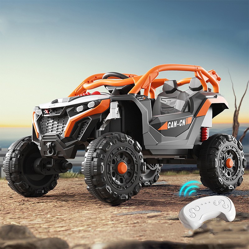 masina-electrica-pentru-copii-flippy-off-road-dual-drive-conectare-bluetooth-telecomanda-lumina-inte-6846b9a418d3c Masina Electrica pentru Copii, Embo, Tip Buggy/UTV Off-Road Dual Drive, Conectare Bluetooth, Telecomanda, Lumina Intermitenta si Muzica, Baterie 380*2, 6V 7Ah, 97 x 62 x 58 cm, Portocaliu Negru - imagine 2