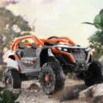 Masina Electrica pentru Copii, Embo, Tip Buggy/UTV Off-Road Dual Drive, Conectare Bluetooth, Telecomanda, Lumina Intermitenta si Muzica, Baterie 380*2, 6V 7Ah, 97 x 62 x 58 cm, Portocaliu Negru - imagine 4