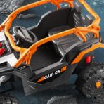 Masina Electrica pentru Copii, Embo, Tip Buggy/UTV Off-Road Dual Drive, Conectare Bluetooth, Telecomanda, Lumina Intermitenta si Muzica, Baterie 380*2, 6V 7Ah, 97 x 62 x 58 cm, Portocaliu Negru - imagine 6