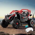 Masina Electrica pentru Copii, Embo, Tip Buggy/UTV Off-Road Dual Drive, Conectare Bluetooth, Telecomanda, Lumina Intermitenta si Muzica, Baterie 380*2, 6V 7Ah, 97 x 62 x 58 cm, Rosu Negru - imagine 2