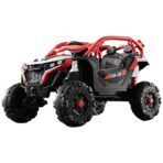 Masina Electrica pentru Copii, Embo, Tip Buggy/UTV Off-Road Dual Drive, Conectare Bluetooth, Telecomanda, Lumina Intermitenta si Muzica, Baterie 380*2, 6V 7Ah, 97 x 62 x 58 cm, Rosu Negru