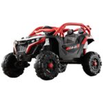 Masina Electrica pentru Copii, Embo, Tip Buggy/UTV Off-Road Dual Drive, Conectare Bluetooth, Telecomanda, Lumina Intermitenta si Muzica, Baterie 380*2, 6V 7Ah, 97 x 62 x 58 cm, Rosu Negru