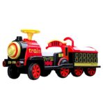 Masinuta Electrica Embo, Tip Trenulet cu Vagon Detasabil, Pentru 2 Persoane,cu Telecomanda, Lumini si Sunete, Locomotiva cu Vapori de Abur, 1-6 Ani, 46 x 33 x 72 cm, Rosu - imagine 2