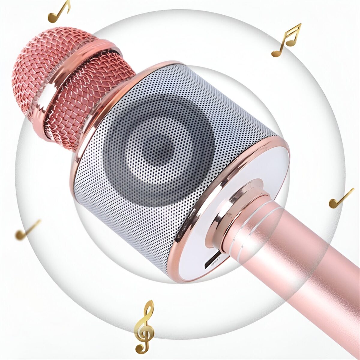 Microfon Karaoke, Embo, pentru Copii, Bluetooth, Boxa Incorporata, Compatibil cu Orice Smartphone, Acumulator Integrat, Multifunctional, Rose Gold - imagine 2