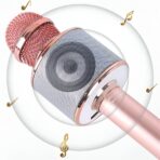 Microfon Karaoke, Embo, pentru Copii, Bluetooth, Boxa Incorporata, Compatibil cu Orice Smartphone, Acumulator Integrat, Multifunctional, Rose Gold - imagine 2