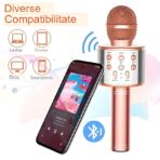 Microfon Karaoke, Embo, pentru Copii, Bluetooth, Boxa Incorporata, Compatibil cu Orice Smartphone, Acumulator Integrat, Multifunctional, Rose Gold - imagine 5