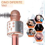 Microfon Karaoke, Embo, pentru Copii, Bluetooth, Boxa Incorporata, Compatibil cu Orice Smartphone, Acumulator Integrat, Multifunctional, Rose Gold - imagine 6