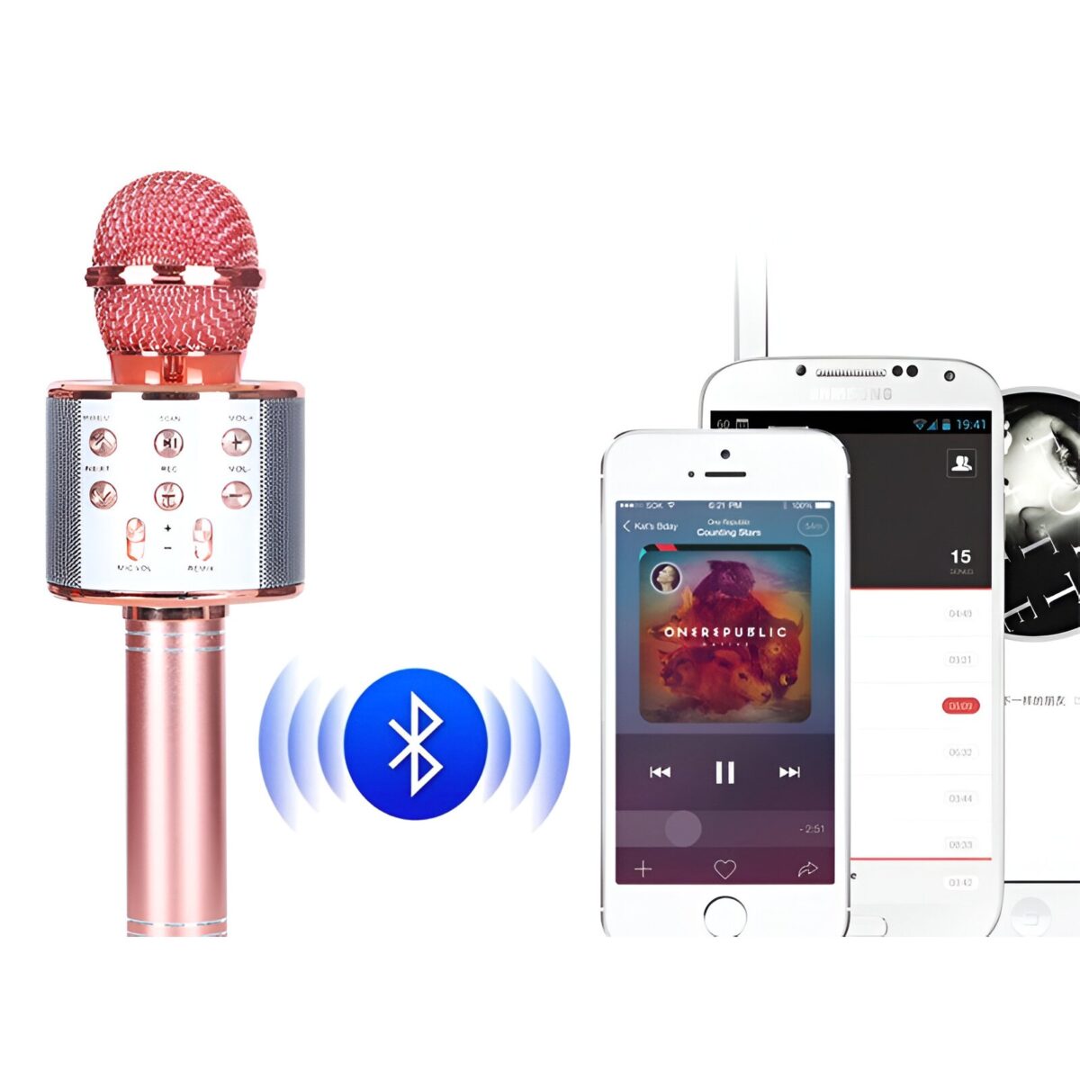 Microfon Karaoke, Embo, pentru Copii, Bluetooth, Boxa Incorporata, Compatibil cu Orice Smartphone, Acumulator Integrat, Multifunctional, Rose Gold - imagine 7