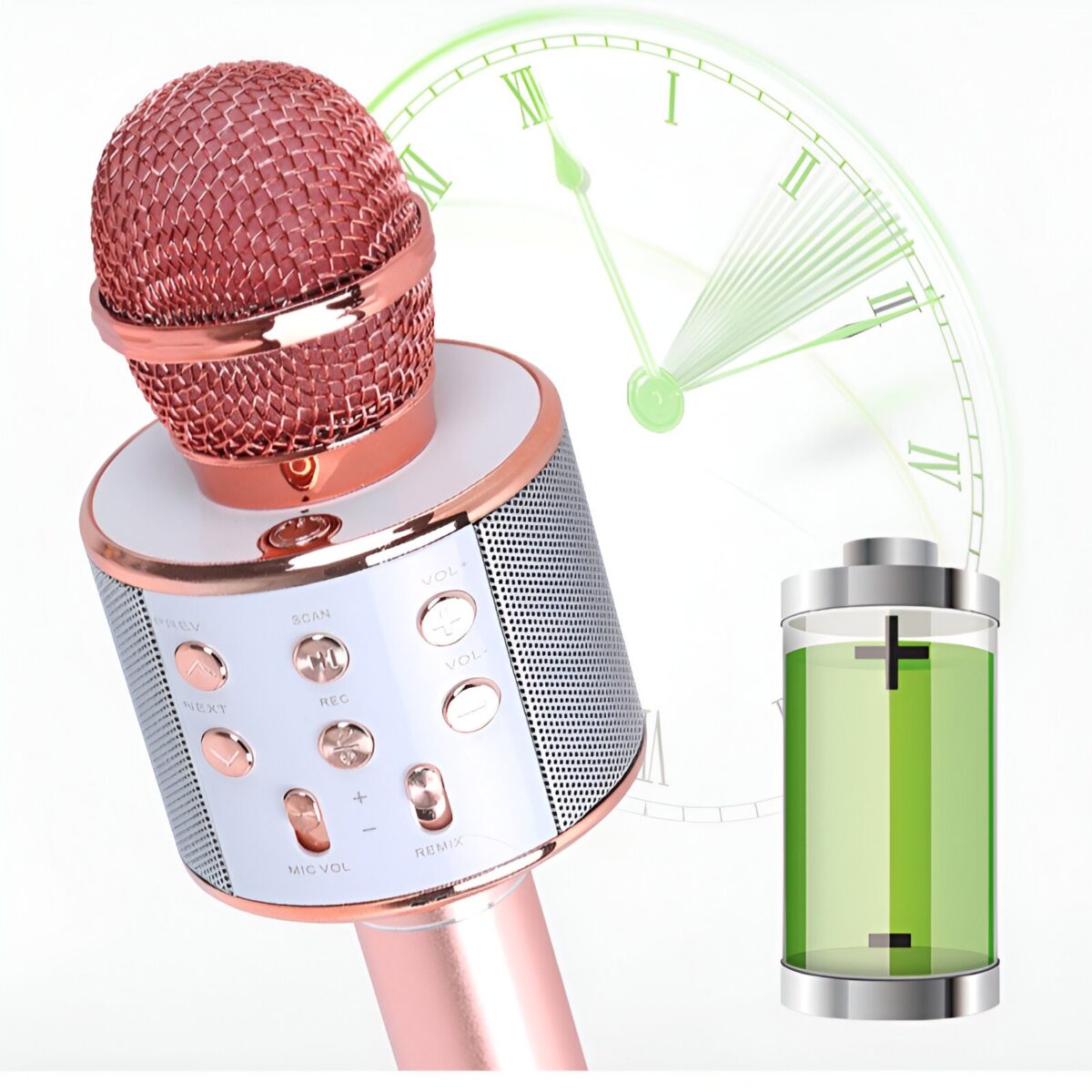 Microfon Karaoke, Embo, pentru Copii, Bluetooth, Boxa Incorporata, Compatibil cu Orice Smartphone, Acumulator Integrat, Multifunctional, Rose Gold - imagine 8
