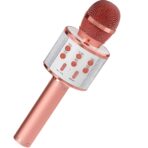 Microfon Karaoke, Embo, pentru Copii, Bluetooth, Boxa Incorporata, Compatibil cu Orice Smartphone, Acumulator Integrat, Multifunctional, Rose Gold