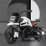 Motocicleta Electrica cu 2 Roti Mari si 2 Roti Ajutatoare, Embo, Acumulator Incarcare, Anti-Rasturnare, Lumini, Muzica, Motor:380, Baterie 6V4.5, 41.5x70x34 cm, 4.5 Kg, 3 Ani+, Alb Negru - imagine 9