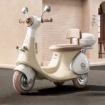 Motocicletă Electrică cu 3 Roți pentru Copii Embo, Anti-Răsturnare, Lumini și Sunete, Baterie 6V 7Ah, Telecomandă, 95×67×36 cm, Bej - imagine 2