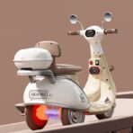 Motocicletă Electrică cu 3 Roți pentru Copii Embo, Anti-Răsturnare, Lumini și Sunete, Baterie 6V 7Ah, Telecomandă, 95×67×36 cm, Bej - imagine 5