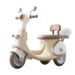 Motocicletă Electrică cu 3 Roți pentru Copii Embo, Anti-Răsturnare, Lumini și Sunete, Baterie 6V 7Ah, Telecomandă, 95×67×36 cm, Bej