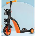 Bicicleta 8 in 1, Embo, Transformabila, Multifunctionala, Reglare Inaltime, cu Maner de Impingere Detasabil, Tricicleta, Trotineta, 3 Roti, Pedale, Cosulet, 3-6 Ani, Portocaliu - imagine 4