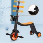 Bicicleta 8 in 1, Embo, Transformabila, Multifunctionala, Reglare Inaltime, cu Maner de Impingere Detasabil, Tricicleta, Trotineta, 3 Roti, Pedale, Cosulet, 3-6 Ani, Portocaliu - imagine 5
